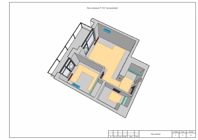 Placement plan in the apartment for underfloor heating, heating radiators, and air conditioners in oxymetry