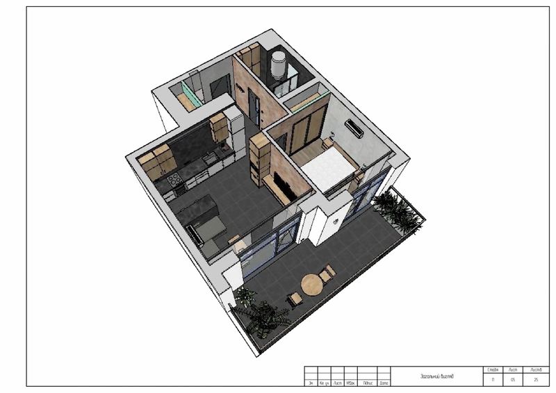 General view of the apartment, left view, 3D